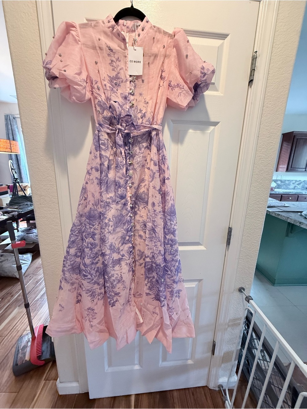 Pink & Lavender Floral Button-Front Midi Dress
